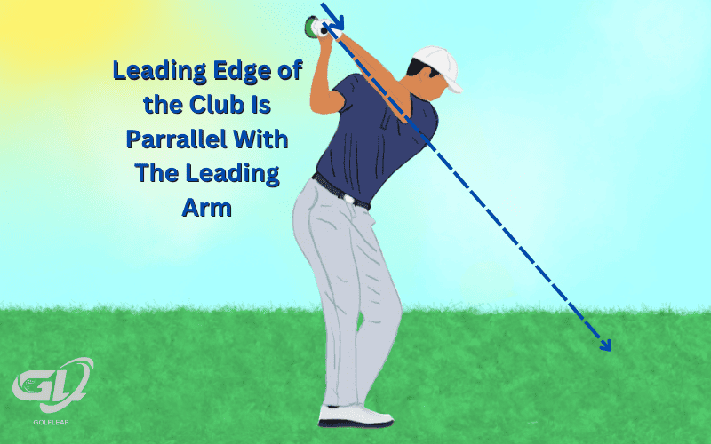 Leading Edge of the Club Is Parrallel With The Leading Arm at the top of the golf swing
